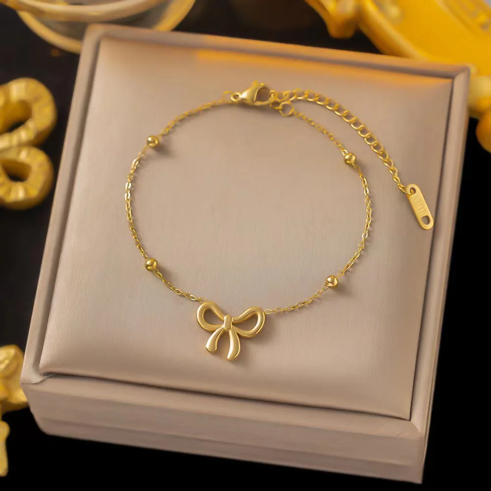 Zestaw biżuterii ze stali z kokardką - naszyjnik, bransoletka, kolczyki Dg4243 bracelet