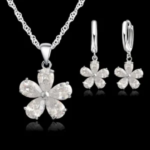 Zestaw biżuterii z kwiatami - kolczyki wiszące i naszyjnik