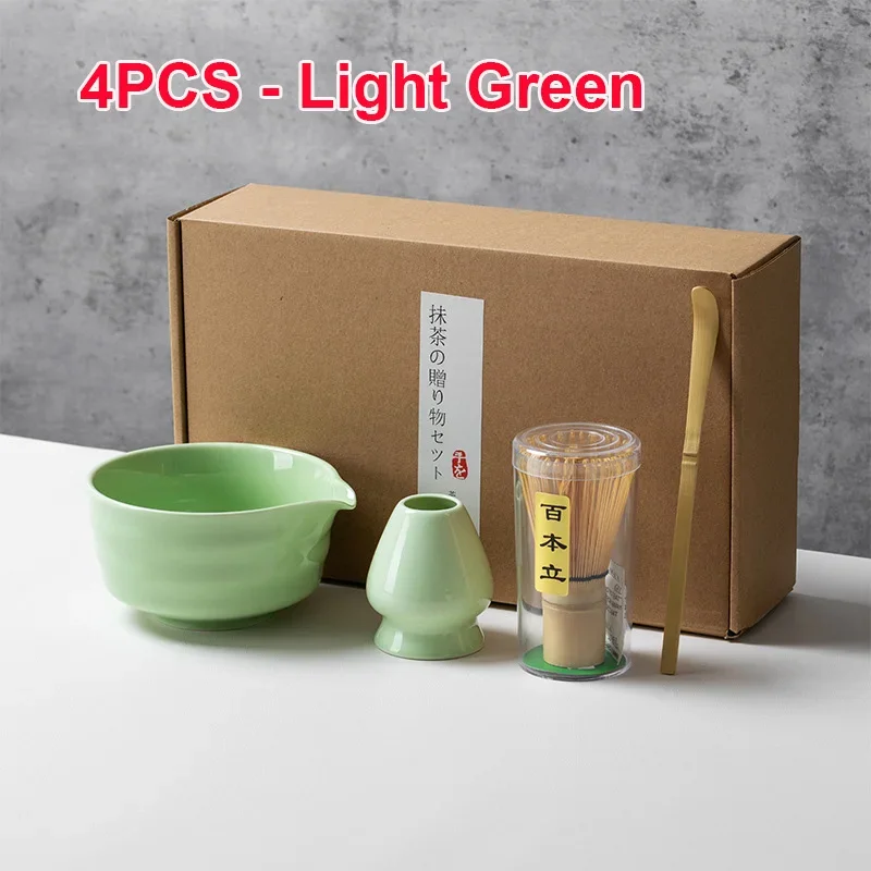 Zestaw do matcha bambusowa trzepaczka i ceramiczna miska Jasnozielony