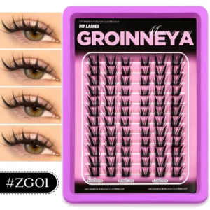 Zestaw kępek rzęs GROINNEYA DIY - kocie oko, efekt spiky i objętość Szczotkowany chrom