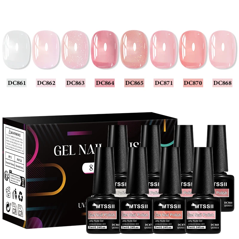 Zestaw 8 lakierów hybrydowych nude jelly z pudełkiem Zh30007