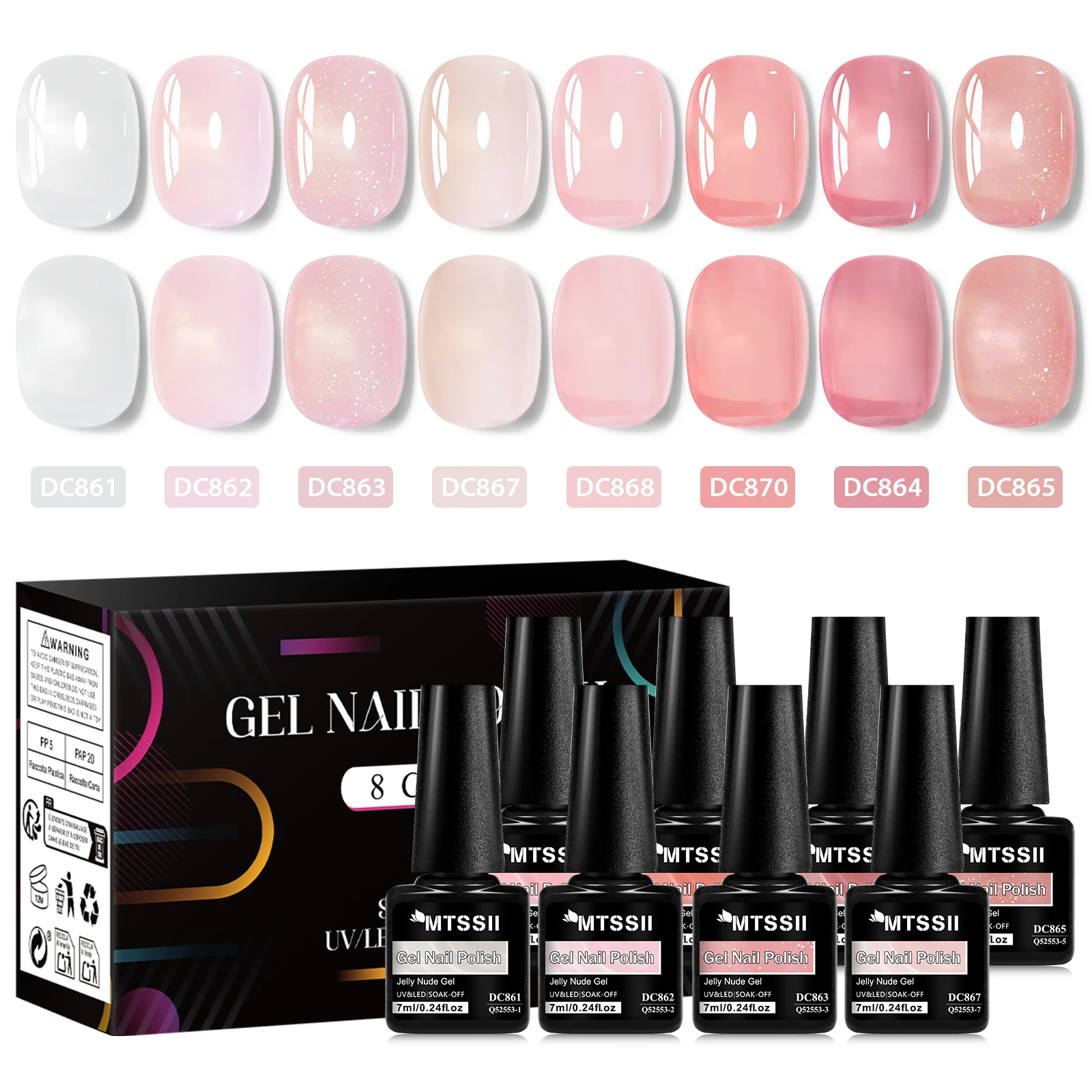 Zestaw 8 lakierów hybrydowych nude jelly z pudełkiem Zh62739
