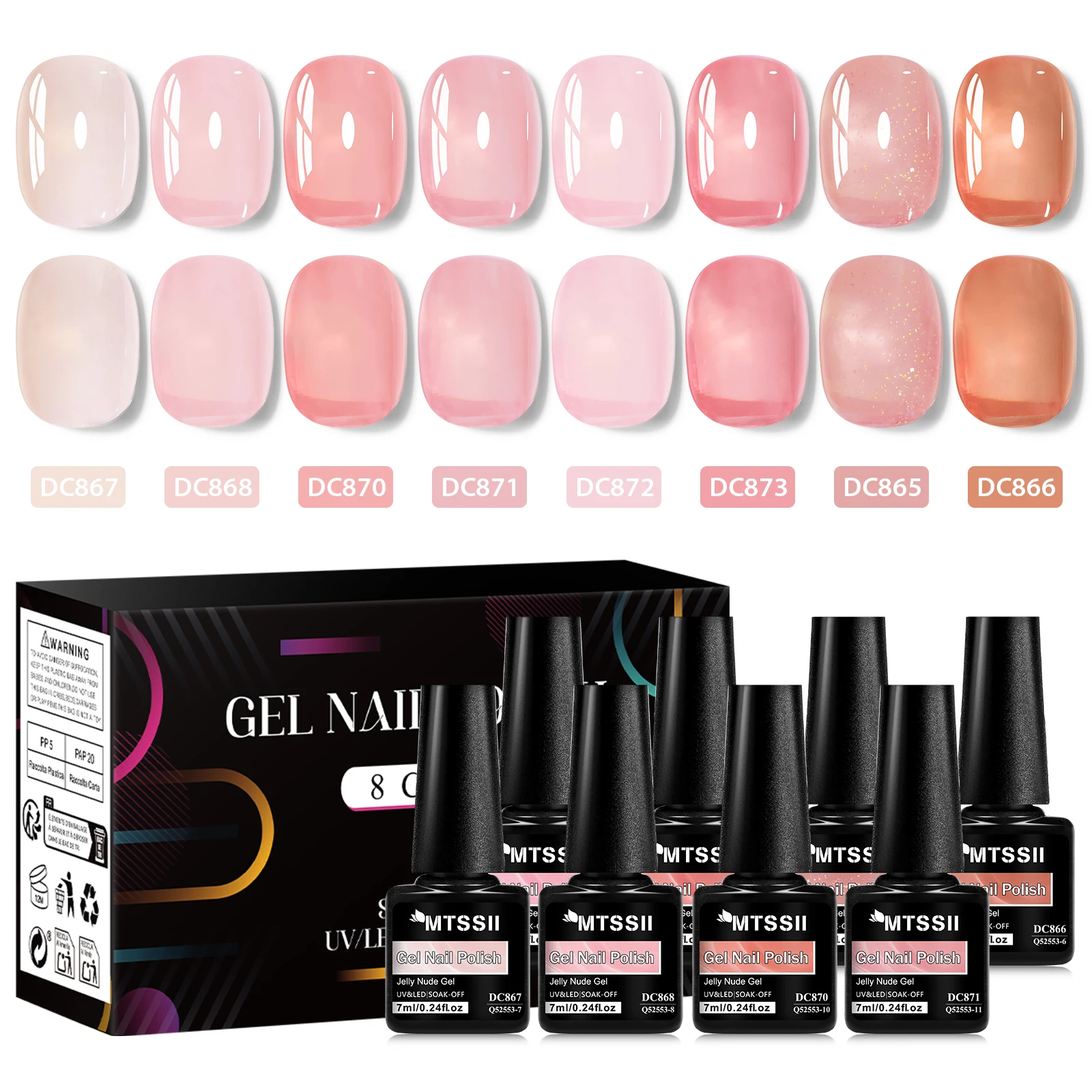 Zestaw 8 lakierów hybrydowych nude jelly z pudełkiem Zh62740