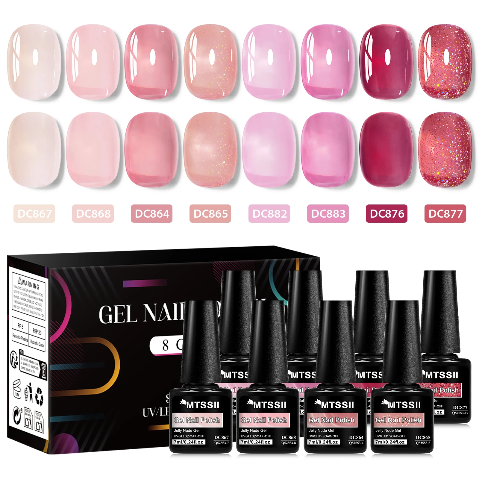 Zestaw 8 lakierów hybrydowych nude jelly z pudełkiem Zh62741