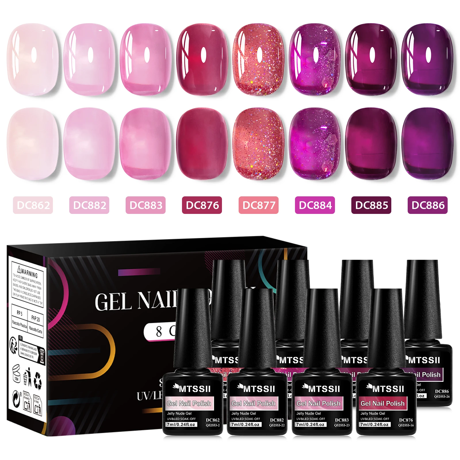 Zestaw 8 lakierów hybrydowych nude jelly z pudełkiem Zh62742