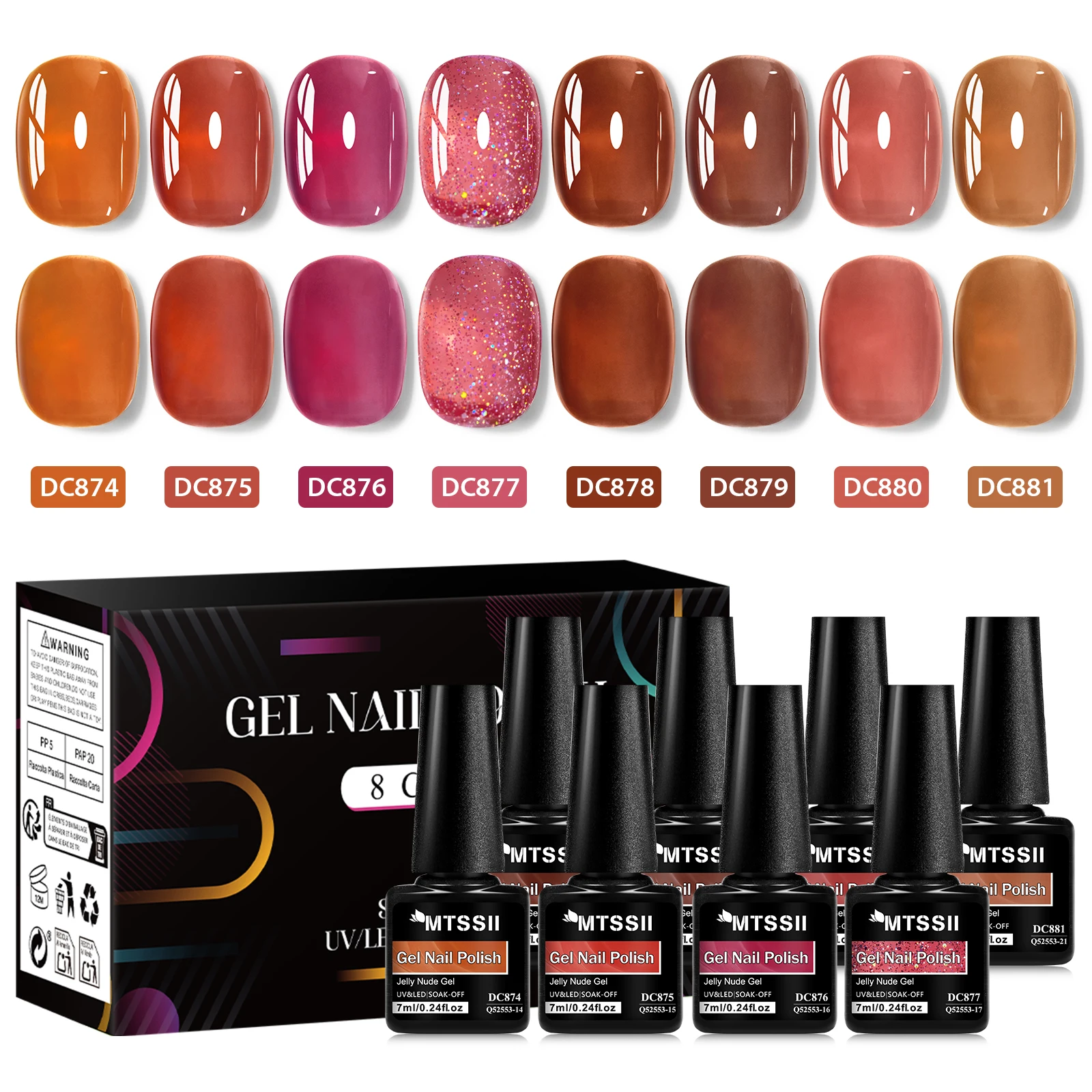 Zestaw 8 lakierów hybrydowych nude jelly z pudełkiem Zh62743