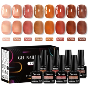 Zestaw 8 lakierów hybrydowych nude jelly z pudełkiem Zh62744