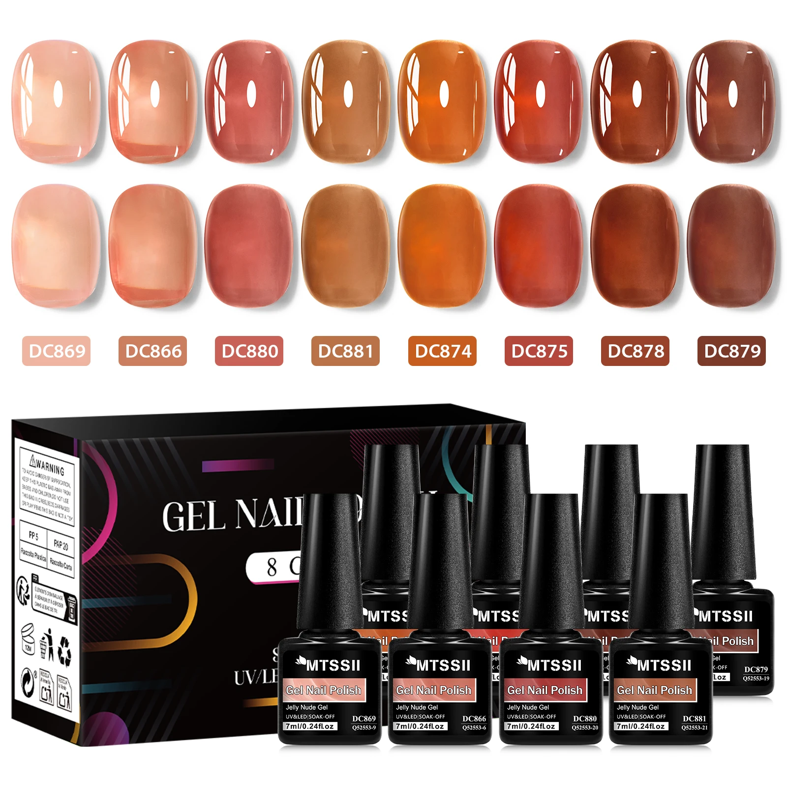 Zestaw 8 lakierów hybrydowych nude jelly z pudełkiem Zh62744