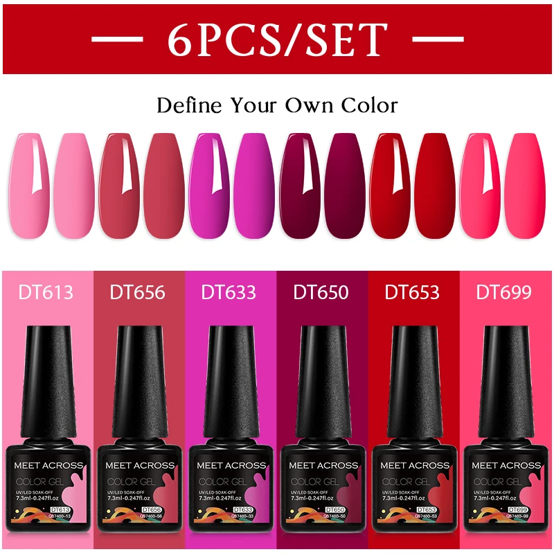 Zestaw 6 lakierów hybrydowych nude różowo-czerwonych UV/LED Zh24314