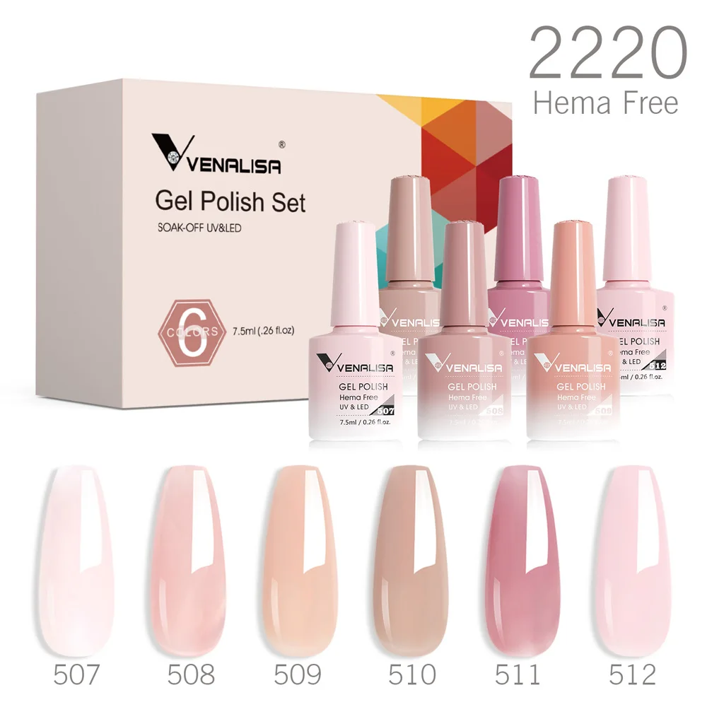 Zestaw lakierów hybrydowych Venalisa 6 szt. - galaretkowe i nude bez HEMA 2220 jelly color