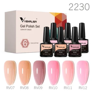 Zestaw lakierów hybrydowych Venalisa 6 szt. - galaretkowe i nude bez HEMA 2230 rubber base