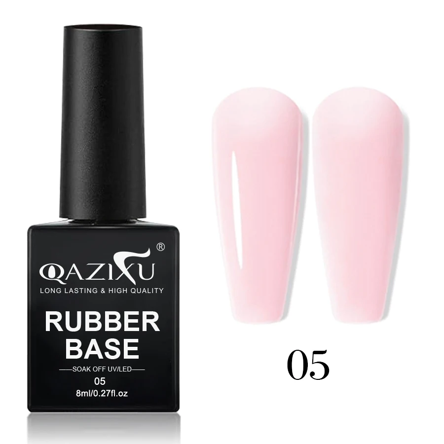 Zestaw 6 lakierów hybrydowych Rubber Base - galaretkowy róż i nude Rb05
