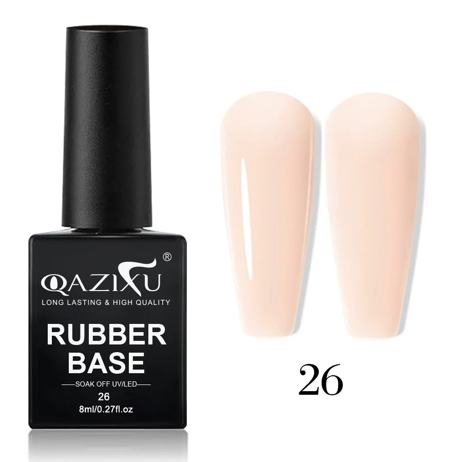 Zestaw 6 lakierów hybrydowych Rubber Base - galaretkowy róż i nude Rb26