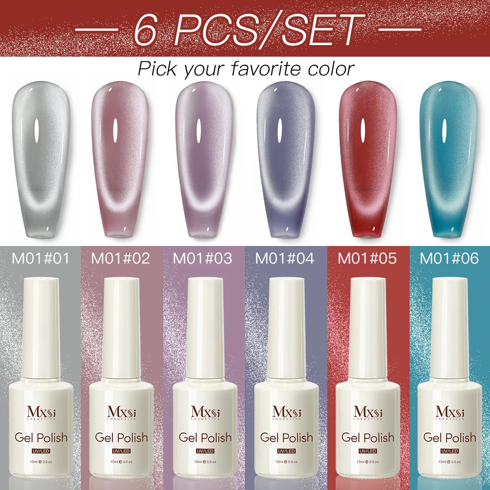 Zestaw lakierów żelowych Cat Eye z ekspozytorem 15 ml Czarny