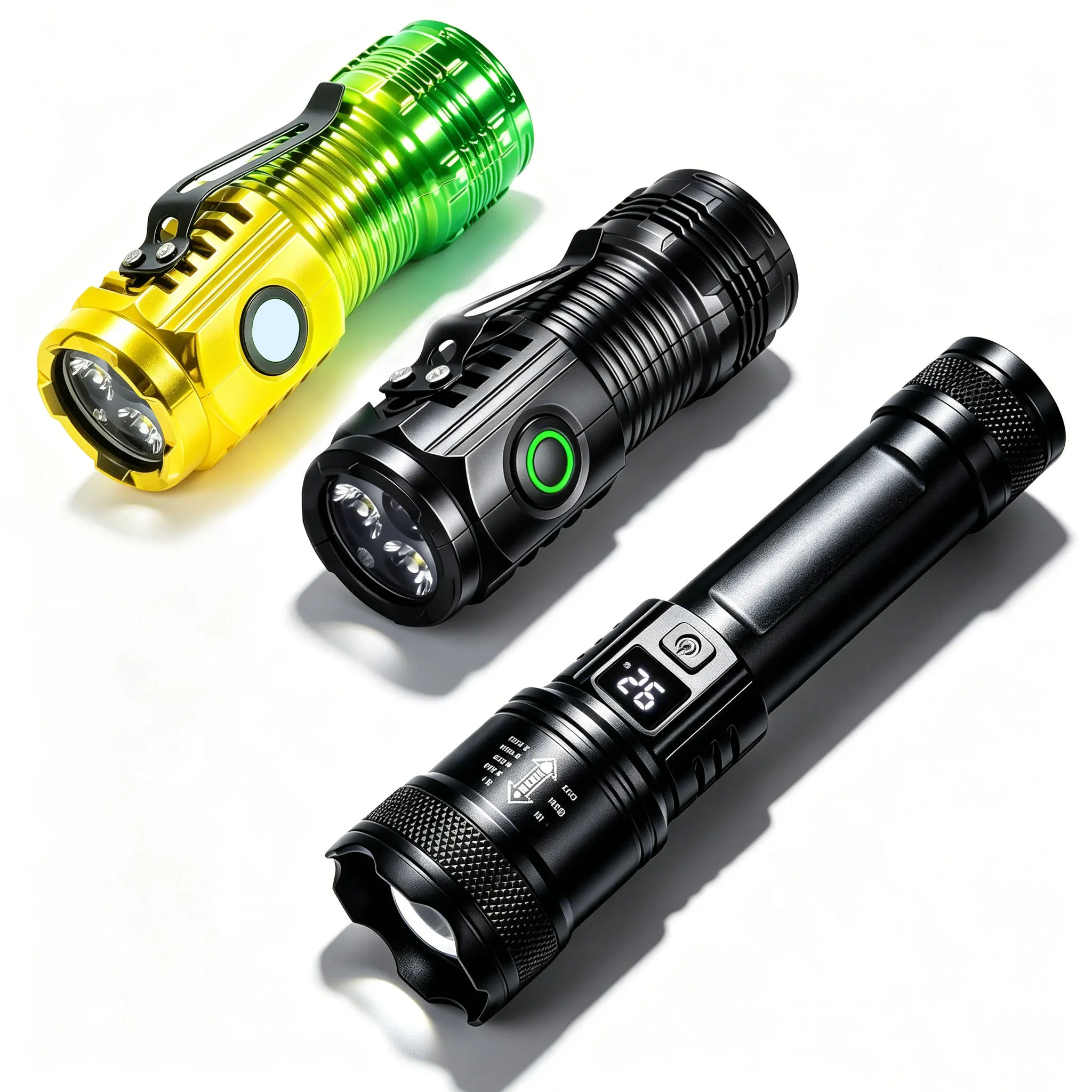 Zestaw latarki LED: mała EDC na klucze + duża z zoomem USB-C i wyświetlaczem Czerwony
