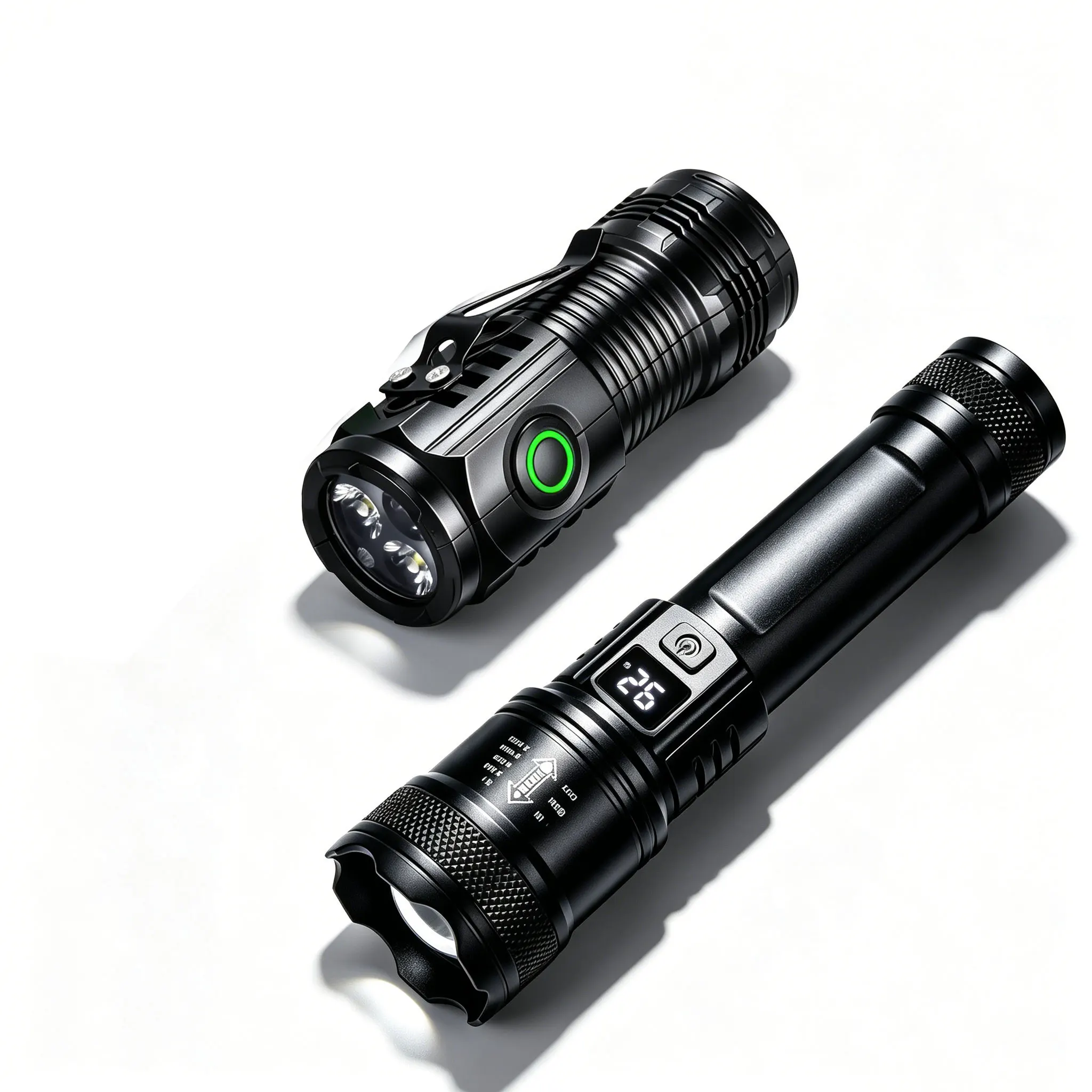 Zestaw latarki LED: mała EDC na klucze + duża z zoomem USB-C i wyświetlaczem Zielony