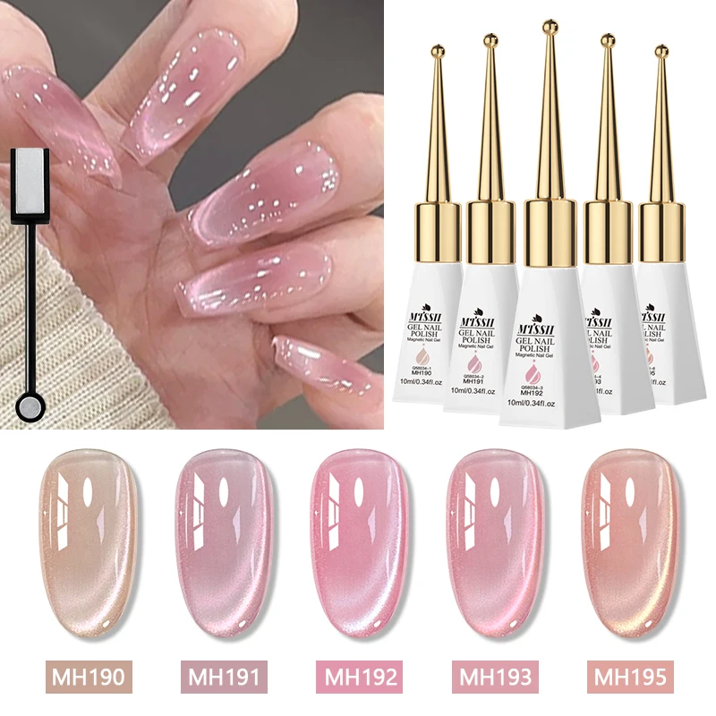 Zestaw 6 magnetycznych lakierów hybrydowych Cat Eye - nude i róż Zh28803