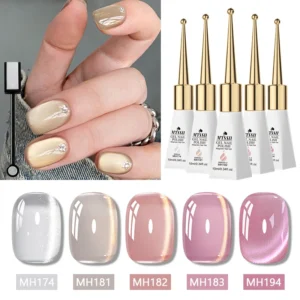 Zestaw 6 magnetycznych lakierów hybrydowych Cat Eye - nude i róż Zh28805