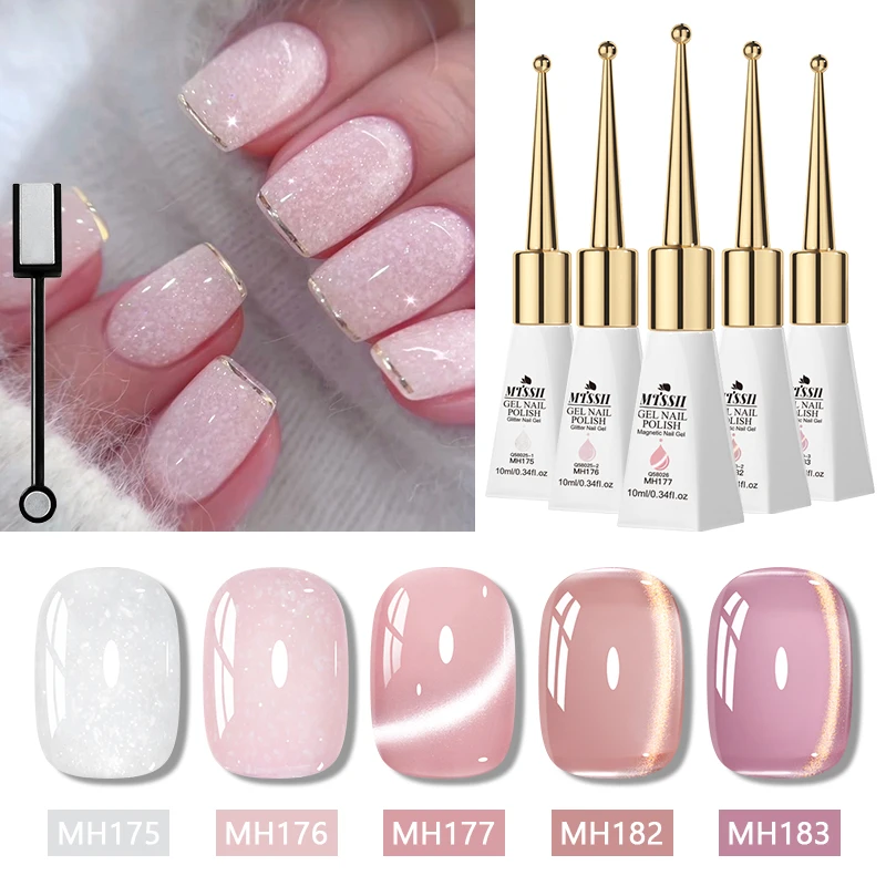 Zestaw 6 magnetycznych lakierów hybrydowych Cat Eye - nude i róż Zh28806