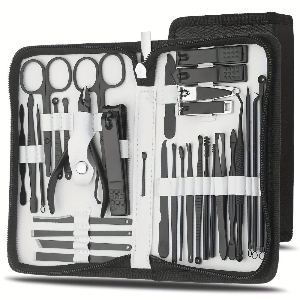 Zestaw do manicure i pedicure 32 elementy w etui Czarno-biały
