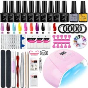 Zestaw do manicure żelowego z suszarką UV i lakierami Różowy