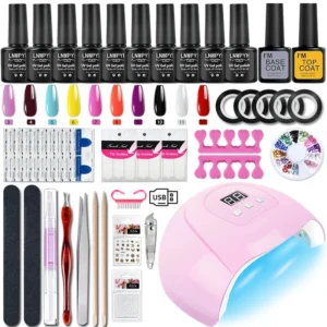Zestaw do manicure żelowego z lampą UV i warstwą bazową Różowy