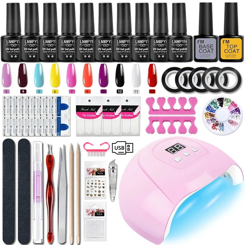 Zestaw do manicure żelowego z lampą UV i warstwą bazową Różowy