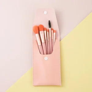 Zestaw mini pędzli do makijażu w etui podróżnym żółty