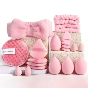 Zestaw pędzli do makijażu z gąbką beauty blender i opaską 20pcs