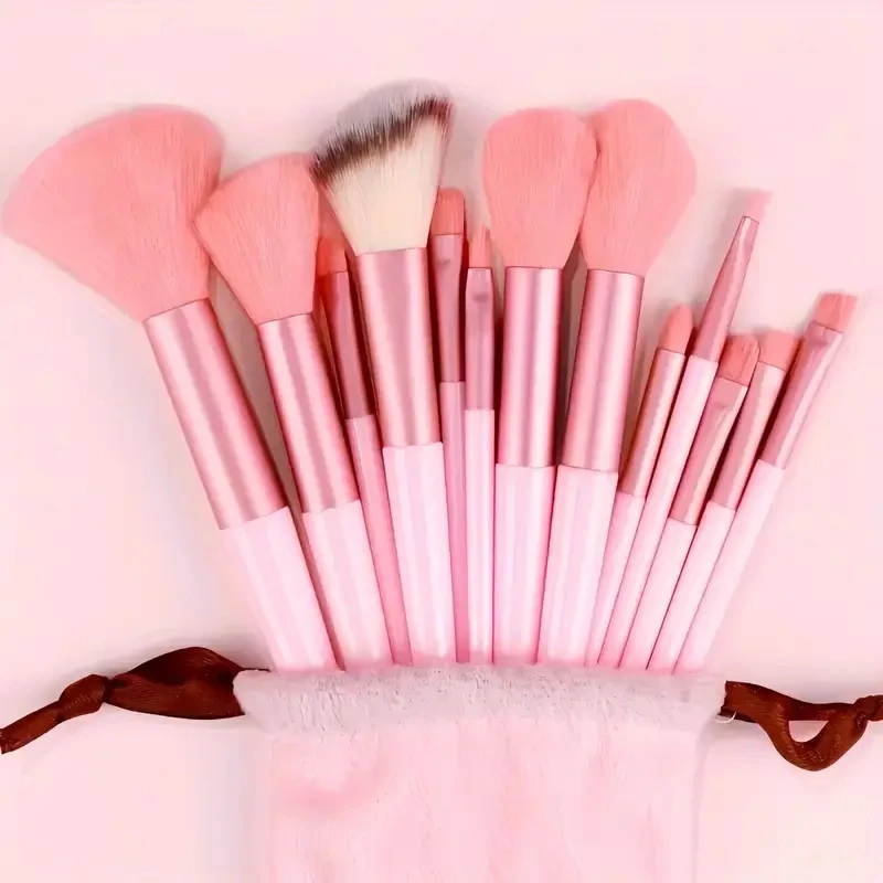 Zestaw pędzli do makijażu z gąbką beauty blender i opaską Różowy
