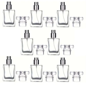 Zestaw 8 szklanych butelek na perfumy 30 ml z atomizerem Srebrny