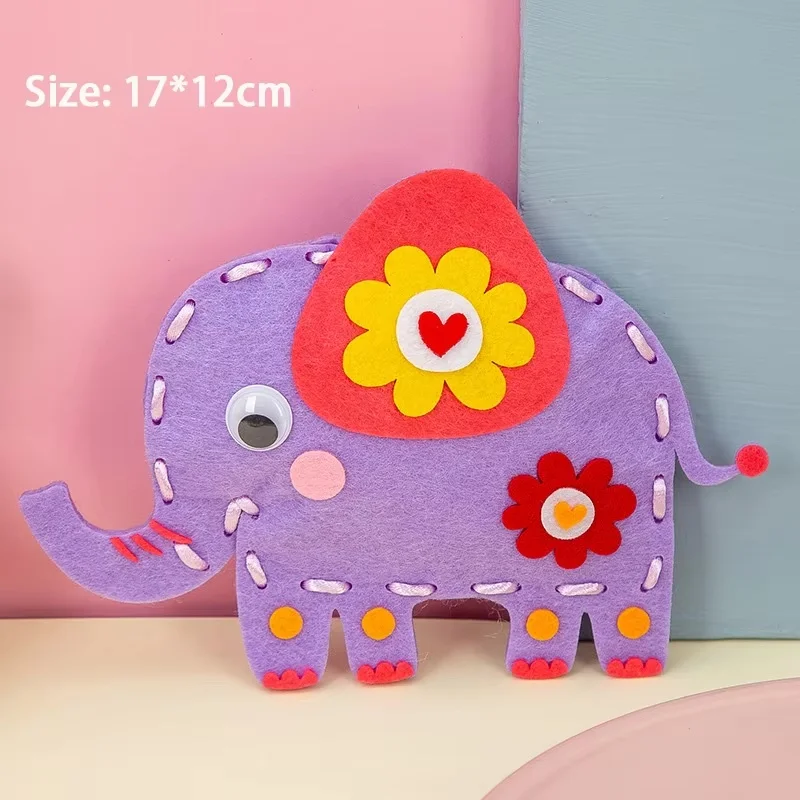 Zestaw do szycia zwierzątek 3D dla dzieci - dinozaury i słonie Szary