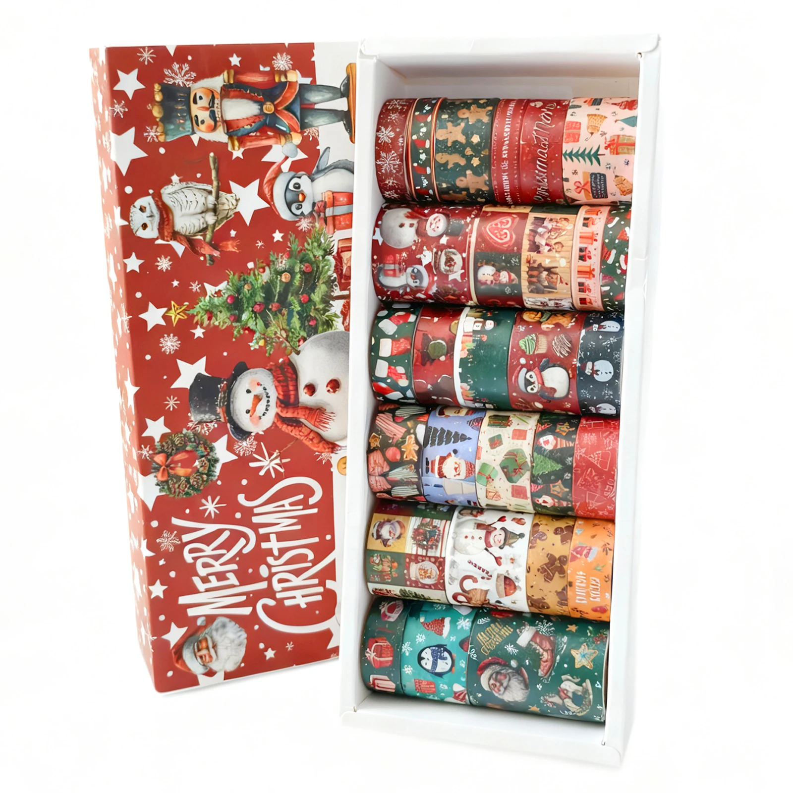 Zestaw 27 rolek taśm washi świątecznych – 8 rozmiarów do scrapbookingu Biały