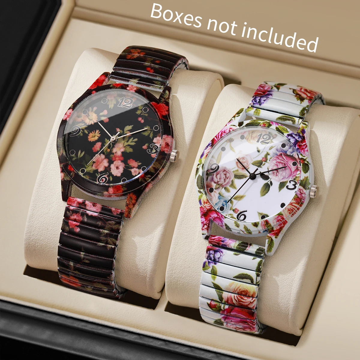 Zestaw zegarków damskich w kwiaty na elastycznym pasku B without box