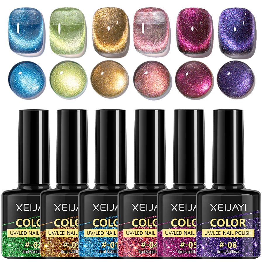 Zestaw żeli hybrydowych Cat Eye 6 kolorów z magnesem 6 colors water star