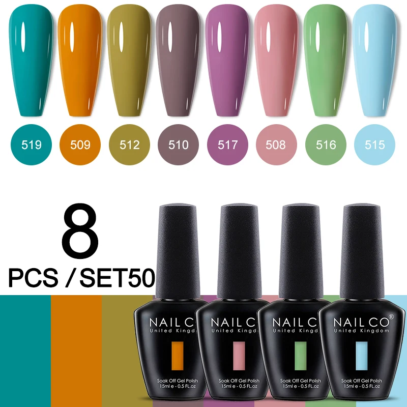 Zestaw 8 Żelowych Lakierów do Paznokci UV LED 15 ml Diamentowy kolor d