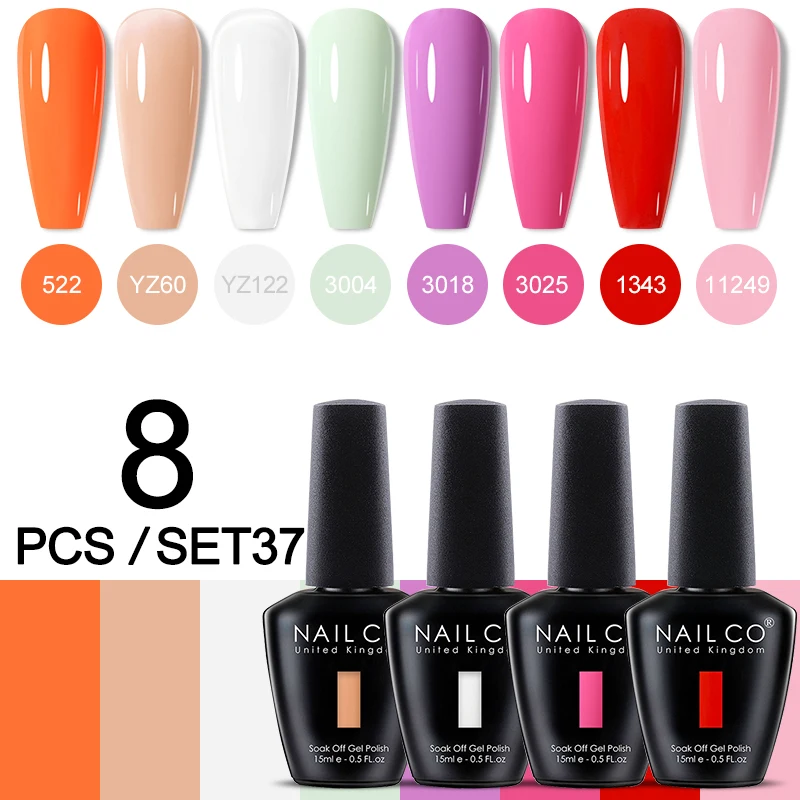 Zestaw 8 Żelowych Lakierów do Paznokci UV LED 15 ml Jasnoszary