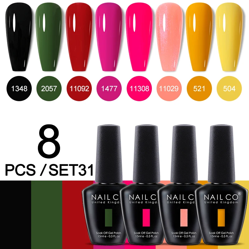 Zestaw 8 Żelowych Lakierów do Paznokci UV LED 15 ml Krem