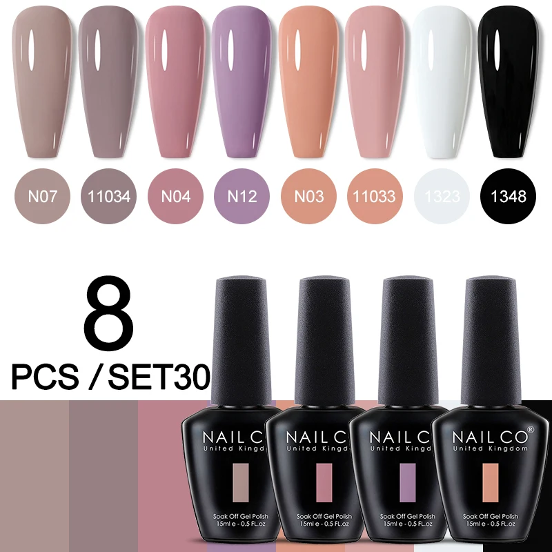 Zestaw 8 Żelowych Lakierów do Paznokci UV LED 15 ml łupek