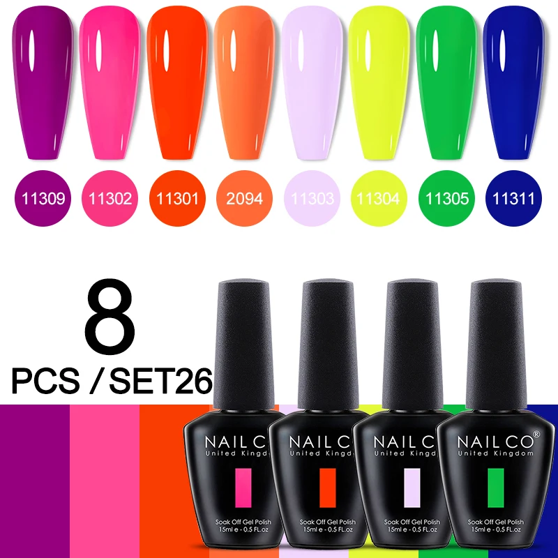 Zestaw 8 Żelowych Lakierów do Paznokci UV LED 15 ml średnia kasztanowa