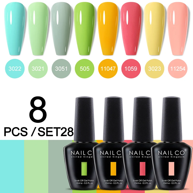 Zestaw 8 Żelowych Lakierów do Paznokci UV LED 15 ml Złota folia
