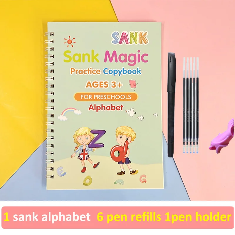 Zeszyt do nauki pisania liter 3D wielokrotnego użytku dla dzieci Jasnozielony
