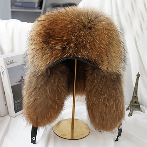 Zimowa czapka uszanka z futra lisa i szopa Raccoon fur 2