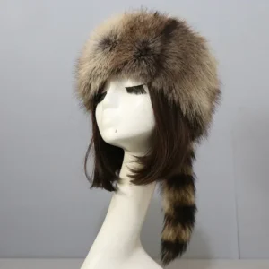 Zimowa czapka uszanka z futerkiem - pluszowy szop, unisex 2