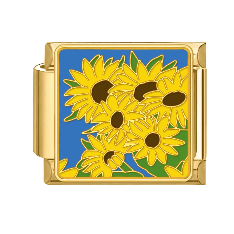 Złote włoskie zawieszki charm z kwiatami do bransoletek 9 mm Rdza czerwona