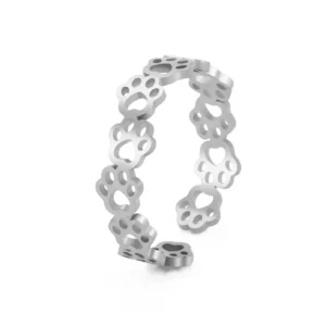 Złoty otwierany pierścionek z łapką kota lub psa Steel color