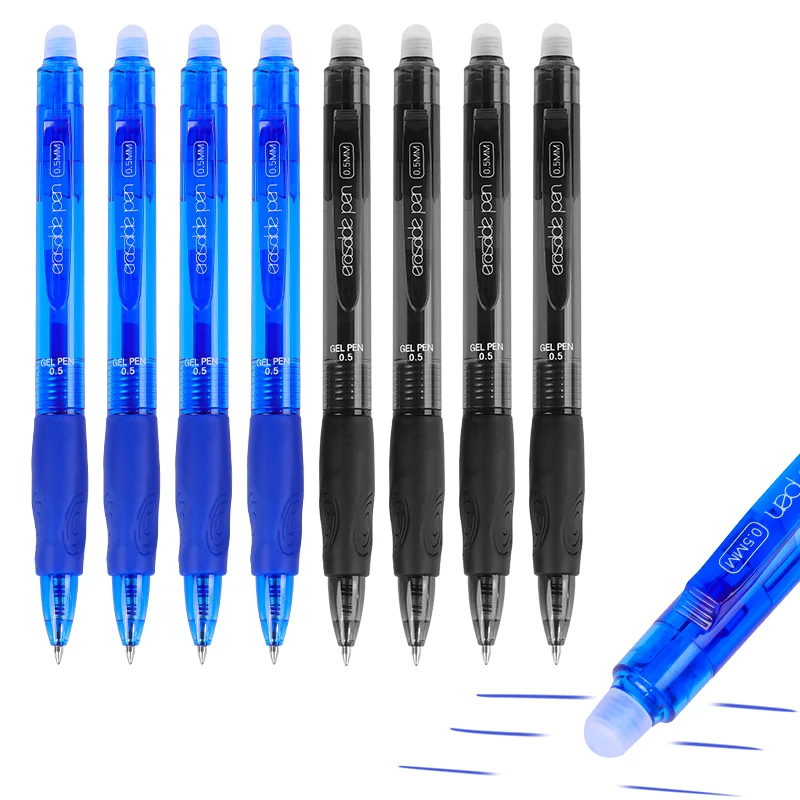 Zmazywalny długopis żelowy 0,5 mm Magic Pen 8 sztuk — niebieski, czarny Jasny
