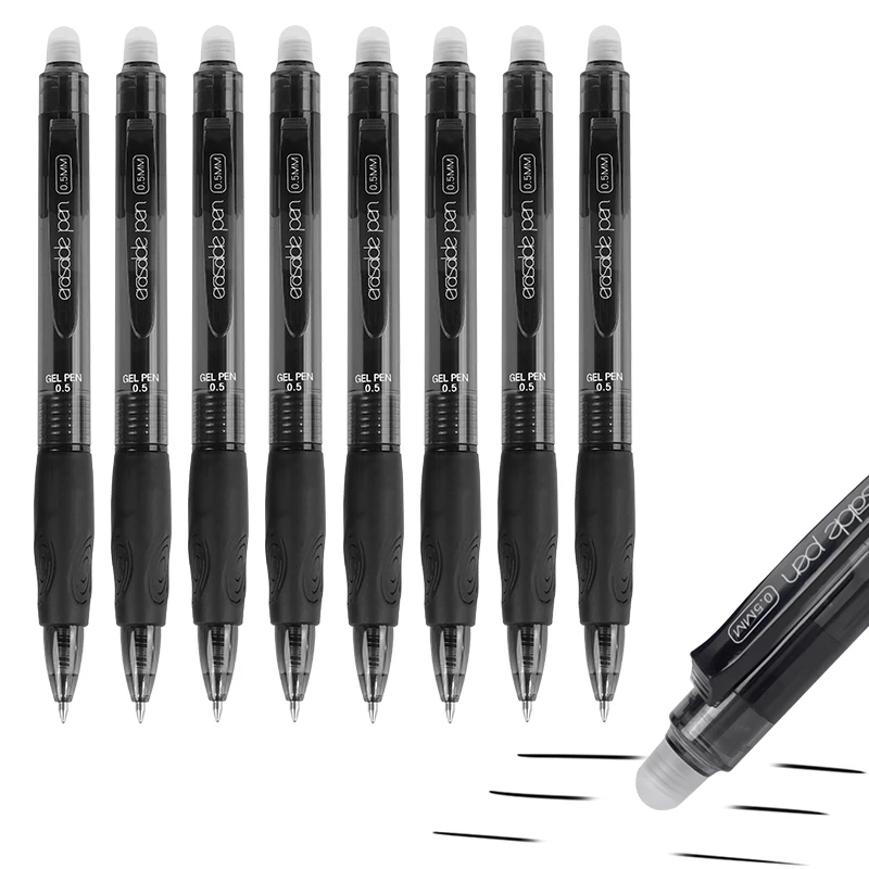 Zmazywalny długopis żelowy 0,5 mm Magic Pen 8 sztuk — niebieski, czarny Kolor czarny