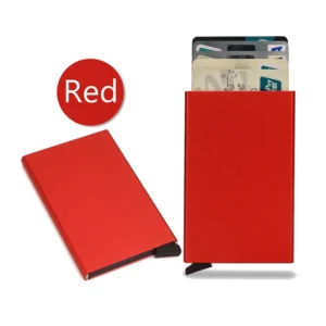 Etui na karty RFID – metalowy slim portfel kartownik – Czerwony